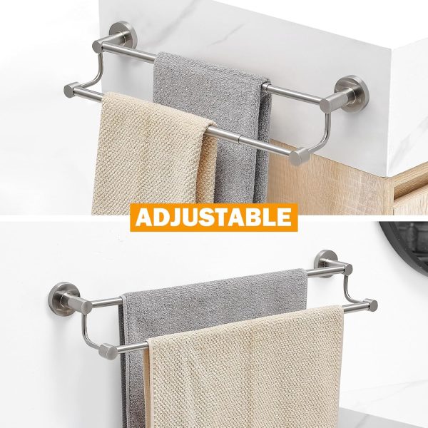 BESy Adjustable 16.5-28.5 Inches Double Bath Towel Bar for Bathroom SUS304 Stainless Steel Towel Holder, Hotel Style Wall Mount with Screws Hand Towel Bar, Towel Rack Rod Hanger, Brushed Nickel Finish - Image 2