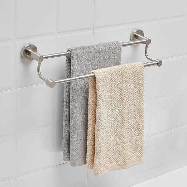 BESy Adjustable 16.5-28.5 Inches Double Bath Towel Bar for Bathroom SUS304 Stainless Steel Towel Holder, Hotel Style Wall Mount with Screws Hand Towel Bar, Towel Rack Rod Hanger, Brushed Nickel Finish - Image 3