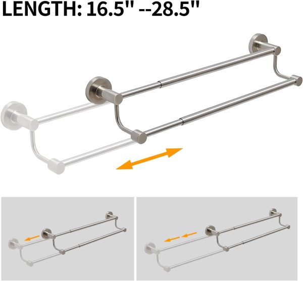 BESy Adjustable 16.5-28.5 Inches Double Bath Towel Bar for Bathroom SUS304 Stainless Steel Towel Holder, Hotel Style Wall Mount with Screws Hand Towel Bar, Towel Rack Rod Hanger, Brushed Nickel Finish - Image 5