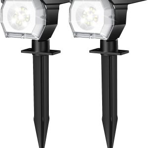 EIUIO Solar Outdoor Lights, 3 Lighting Modes Solar Spot Lights Outdoor with Auto On/Off, IP65 Waterproof Landscape Lighting for Garden Yard Pathway, 2 Pack(Cool White)