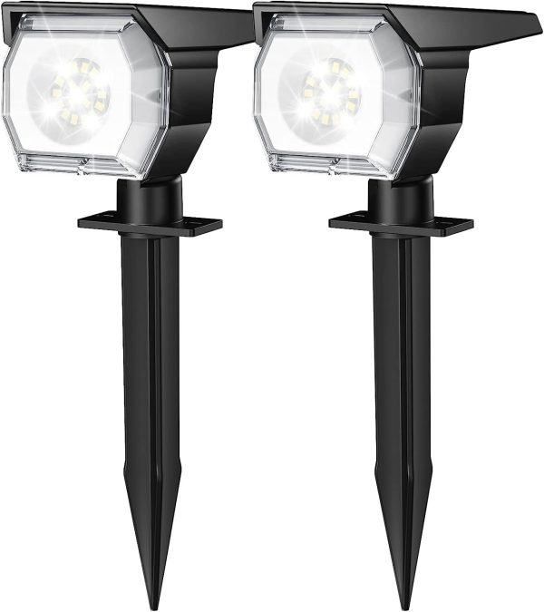 EIUIO Solar Outdoor Lights, 3 Lighting Modes Solar Spot Lights Outdoor with Auto On/Off, IP65 Waterproof Landscape Lighting for Garden Yard Pathway, 2 Pack(Cool White)