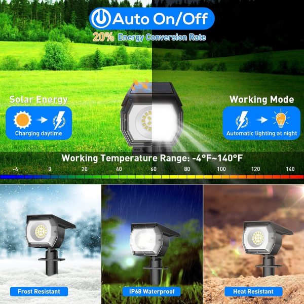 EIUIO Solar Outdoor Lights, 3 Lighting Modes Solar Spot Lights Outdoor with Auto On/Off, IP65 Waterproof Landscape Lighting for Garden Yard Pathway, 2 Pack(Cool White) - Image 5
