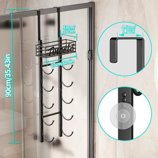 HapiRm Bathroom Towel Rack Holder - 6-Tier Over The Door & Wall Mount Rolled Towel Storage Organizer with Metal Shelf Basket for Small Bathroom, Camper, Rv - Black - Image 7