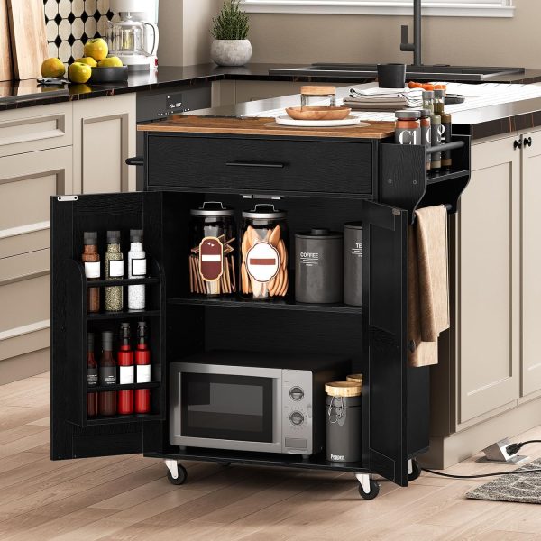 HOOBRO Kitchen Island with Power Outlet, Kitchen Storage Island with Large Worktop, Spice Rack and Drawer, Rolling Kitchen Cart on Wheels, for Kitchen and Dining Room, Rustic Brown and Black - Image 2