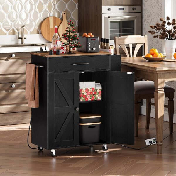 HOOBRO Kitchen Island with Power Outlet, Kitchen Storage Island with Large Worktop, Spice Rack and Drawer, Rolling Kitchen Cart on Wheels, for Kitchen and Dining Room, Rustic Brown and Black - Image 4