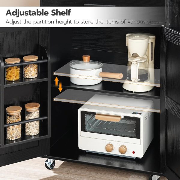 HOOBRO Kitchen Island with Power Outlet, Kitchen Storage Island with Large Worktop, Spice Rack and Drawer, Rolling Kitchen Cart on Wheels, for Kitchen and Dining Room, Rustic Brown and Black - Image 8
