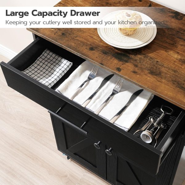 HOOBRO Kitchen Island with Power Outlet, Kitchen Storage Island with Large Worktop, Spice Rack and Drawer, Rolling Kitchen Cart on Wheels, for Kitchen and Dining Room, Rustic Brown and Black - Image 9