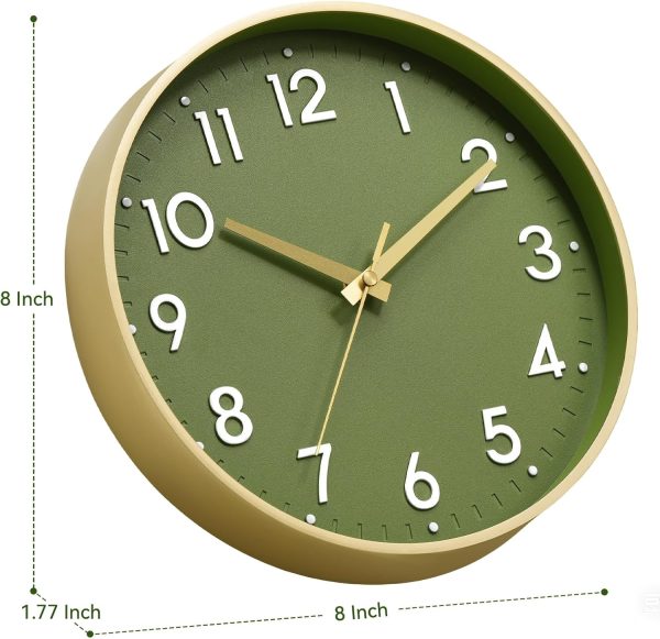 Modern Silent Wall Clock 8 Inch, Battery Operated Non-Ticking Analog Clock with Minimalist Design for Kitchen, Bedroom, Office, Home(Gold) - Image 9