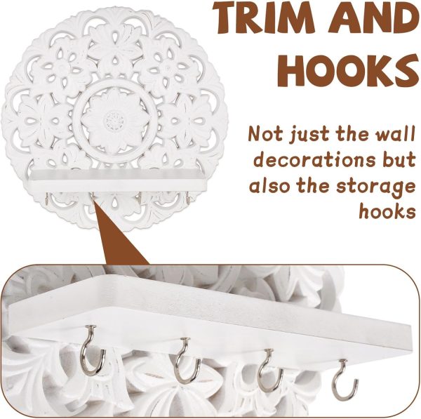 Multipurpose Floating Wall Mounted Shelf with Key Hooks – Rustic Wooden Wall Décor and Storage Solution – 12” Decorative Wall Art for Entryway, Living Room, or Bedroom – Vintage Wall Key Organizer - Image 5