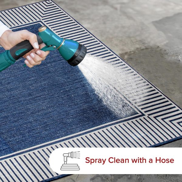 nuLOOM 8' x 10' Outdoor Area Rug, Casual Design With Striped Border, Stain Resistant, Highly Durable, For Patio, Balcony, Bedroom, Living Room, Dining Room, Bathroom, Navy - Image 2