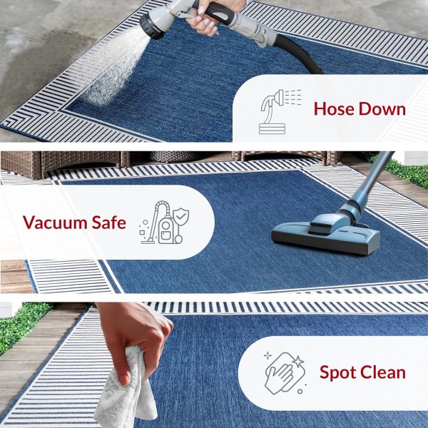 nuLOOM 8' x 10' Outdoor Area Rug, Casual Design With Striped Border, Stain Resistant, Highly Durable, For Patio, Balcony, Bedroom, Living Room, Dining Room, Bathroom, Navy - Image 3
