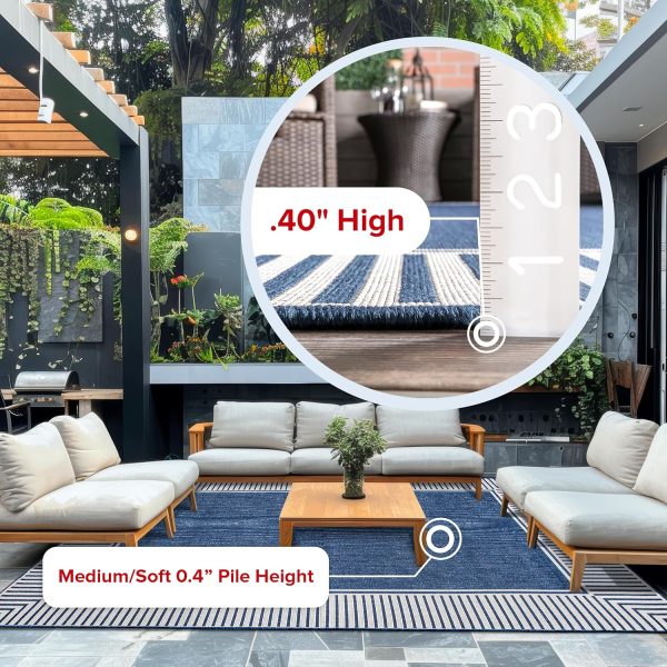nuLOOM 8' x 10' Outdoor Area Rug, Casual Design With Striped Border, Stain Resistant, Highly Durable, For Patio, Balcony, Bedroom, Living Room, Dining Room, Bathroom, Navy - Image 5