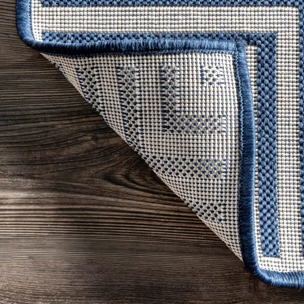 nuLOOM 8' x 10' Outdoor Area Rug, Casual Design With Striped Border, Stain Resistant, Highly Durable, For Patio, Balcony, Bedroom, Living Room, Dining Room, Bathroom, Navy - Image 7