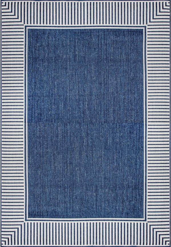 nuLOOM 8' x 10' Outdoor Area Rug, Casual Design With Striped Border, Stain Resistant, Highly Durable, For Patio, Balcony, Bedroom, Living Room, Dining Room, Bathroom, Navy - Image 8