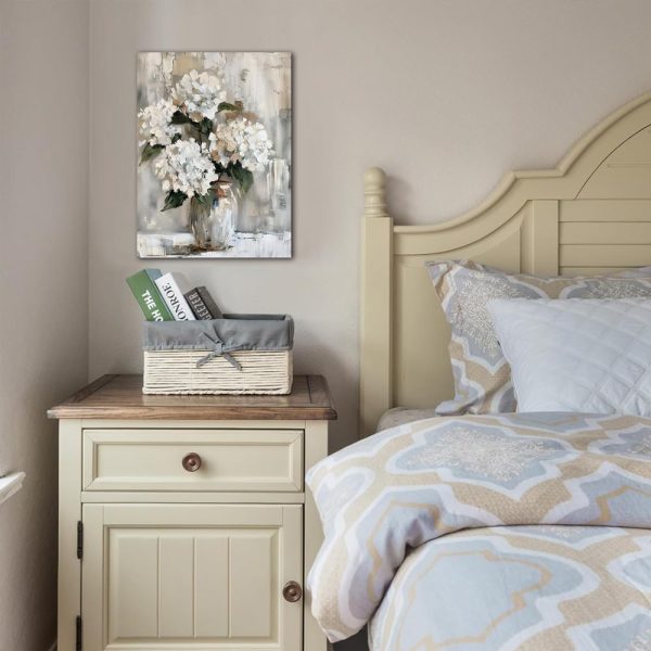 White Hydrangea Bathroom Wall Art Canvas Print 12x15 Inches Retro Farmhouse Style Floral Artwork for Bedroom Living Room Office Decor - Image 3