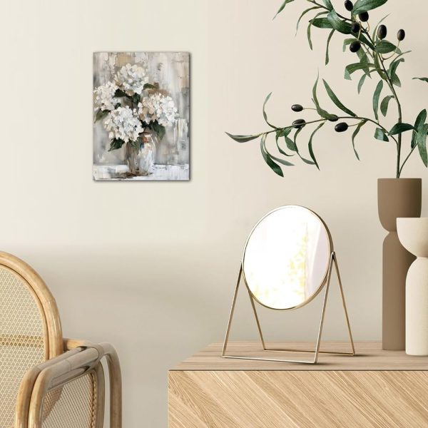 White Hydrangea Bathroom Wall Art Canvas Print 12x15 Inches Retro Farmhouse Style Floral Artwork for Bedroom Living Room Office Decor - Image 4