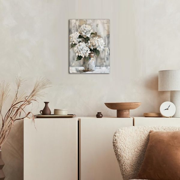 White Hydrangea Bathroom Wall Art Canvas Print 12x15 Inches Retro Farmhouse Style Floral Artwork for Bedroom Living Room Office Decor - Image 5