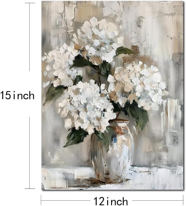 White Hydrangea Bathroom Wall Art Canvas Print 12x15 Inches Retro Farmhouse Style Floral Artwork for Bedroom Living Room Office Decor - Image 8